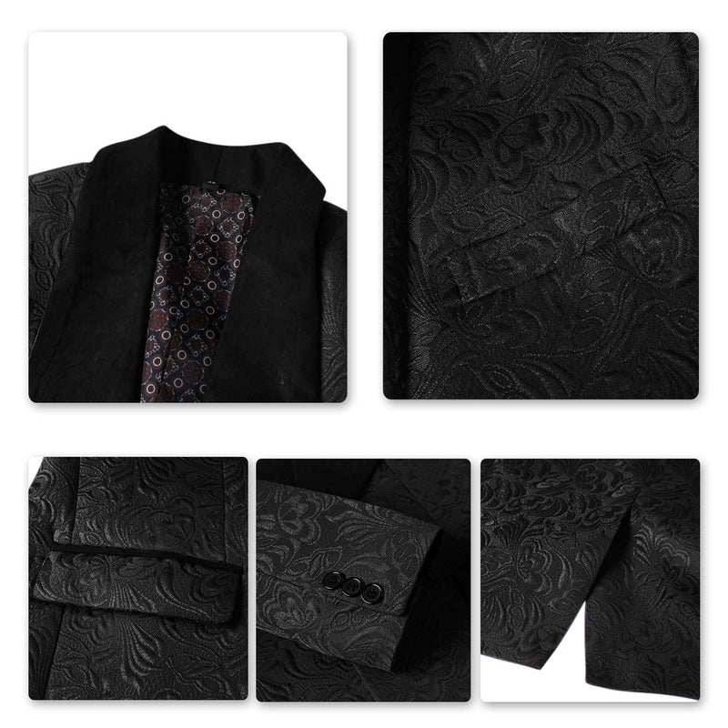 YFFUSHI Men's 3 Piece Suit Slim Fit Jacquard Tuxedo 1 Button Shawl Collar Blazer Vest & Pants for Wedding Formal Prom Black - Image 5